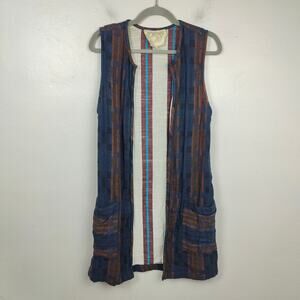 Ace & Jig‎ Open Cardigan Sweater Womens Small Blue Brown Sleeveless Lagenlook